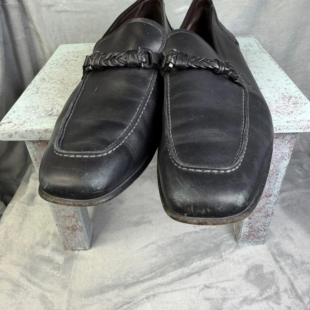 Salvatore Ferragamo Loafers Mens 13 Black Leather Braided Gancini Made in Italy